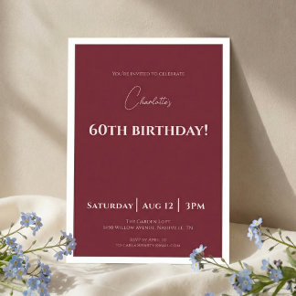 60th Birthday Invitation Burgundy Elegant 招待状