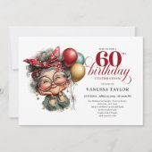 60th Birthday Invitation Card Funny Lady Design 招待状 (正面)