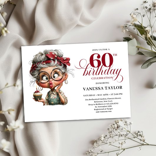 60th Birthday Invitation Card Funny Old Lady Humor 招待状