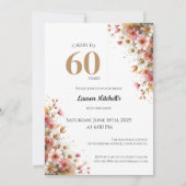 60th Birthday Invitation Elegant Gold Floral Style 招待状 (正面)