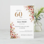60th Birthday Invitation Elegant Gold Floral Style 招待状 (スタンド正面)