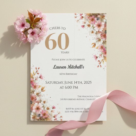 60th Birthday Invitation Elegant Gold Floral Style 招待状