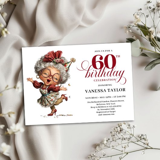 60th Birthday Invitation Funny Old Lady Humor  招待状