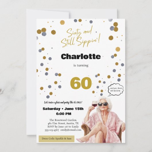 60th Birthday Invitation • Funny Wine Party カード (正面)