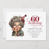 60th Birthday Invitation Humor Old Lady Design 招待状 (正面)