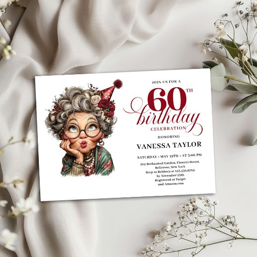 60th Birthday Invitation Humor Old Lady Design 招待状