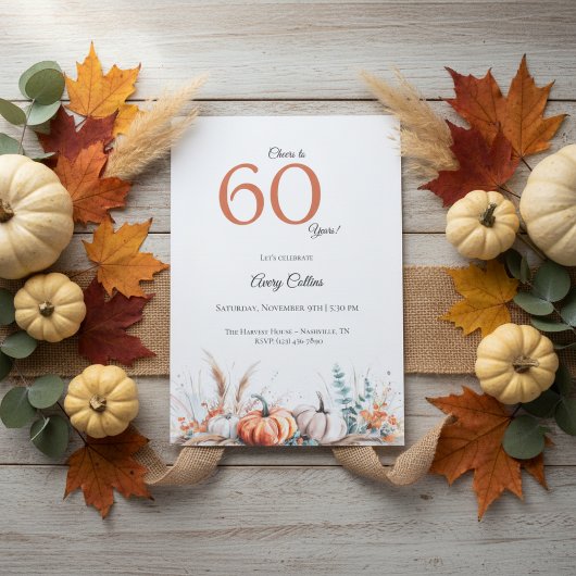 60th Birthday Invitation Pumpkin Floral Fall 招待状