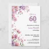 60th Birthday Invitation Purple Floral Elegant 招待状 (正面)