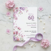 60th Birthday Invitation Purple Floral Elegant 招待状