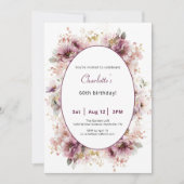 60th Birthday Invitation Purple Floral Watercolor 招待状 (正面)