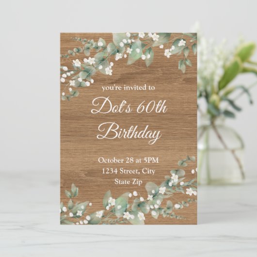 60th Birthday Invitation – Rustic Greenery | Sixty 招待状 (スタンド正面)