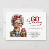 60th Birthday Invite Funny Quirky Old Lady Theme 招待状 (正面)