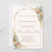 60th birthday ivory cream florals ribbon 招待状 (正面)