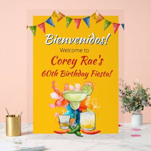 60th Birthday Mexican Fiesta Bienvenidos Welcome アクリルサイン (ウェディング)