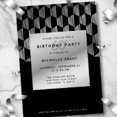 60th Birthday Modern Black Faux Silver Foil 招待状