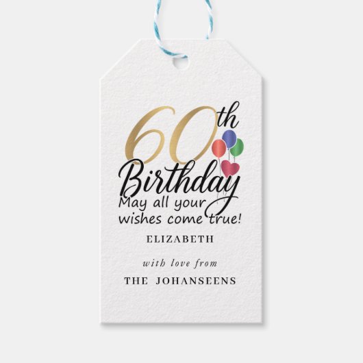 60th Birthday Modern Script Typography Gold Sixty ギフトタグ (正面)