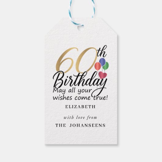 60th Birthday Modern Script Typography Gold Sixty ギフトタグ (裏面)