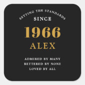 60th Birthday Name 1966 Black Gold Elegant Chic スクエアシール (正面)