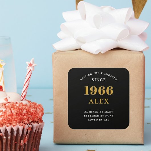 60th Birthday Name 1966 Black Gold Elegant Chic スクエアシール