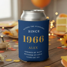 60th Birthday Name 1966 Blue Gold Elegant Chic 缶クーラー