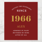 60th Birthday Name 1966 Red Gold Elegant Chic ワインラベル (シングルラベル)