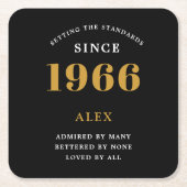 60th Birthday Name 1966 Year Black Gold Custom スクエアペーパーコースター (正面)
