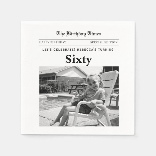 60th Birthday Newspaper スタンダードカクテルナプキン (正面)