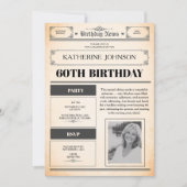 60th Birthday Newspaper 1 Photo 招待状 (正面)