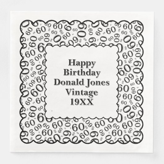 60th Birthday Number Pattern Scallops Black/White (正面)