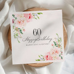 60th Birthday Partyが提供するピンクのフローラ スタンダードカクテルナプキン<br><div class="desc">美しくフェミニンスタイルのカスタム節目の誕生日に祝のカクテルナプキエレガントン。赤面ピンクの牡丹はエレガントフローラ枠を作る。</div>