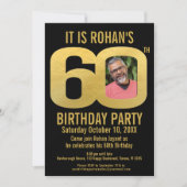 60th Birthday partyの黒い金ゴールド今すぐ写真 招待状 (正面)