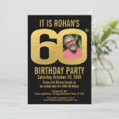 60th Birthday partyの黒い金ゴールド今すぐ写真 招待状 (スタンド正面)