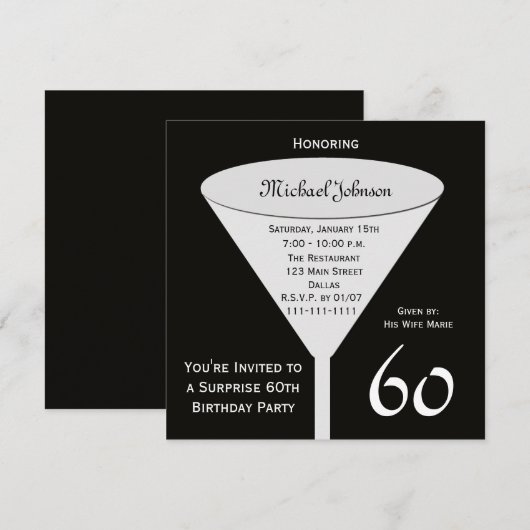 60th Birthday Partyへの招待 招待状 (正面/裏面)