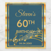 60th birthday partyティール（緑がかった色）グリーン金ゴールドミュージックノート ワインラベル (シングルラベル)