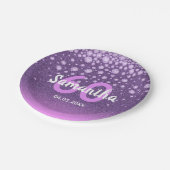 60th birthday partyパープルピンクグリッター名 ペーパープレート (アングル)