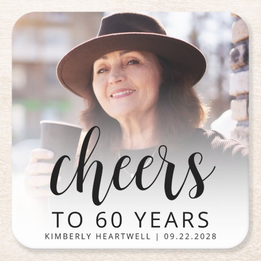 60th Birthday Partyフォトブラックスクリプト応援 スクエアペーパーコースター (正面)