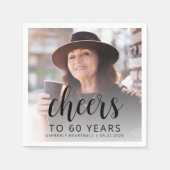 60th Birthday Partyフォトブラックスクリプト応援 スタンダードカクテルナプキン (正面)