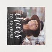 60th Birthday Partyフォトホワイトスクリプト応援 タペストリー (正面(横))