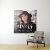 60th Birthday Partyフォトホワイトスクリプト応援 タペストリー (インサイチュ)