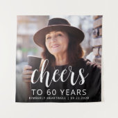 60th Birthday Partyフォトホワイトスクリプト応援 タペストリー (正面)