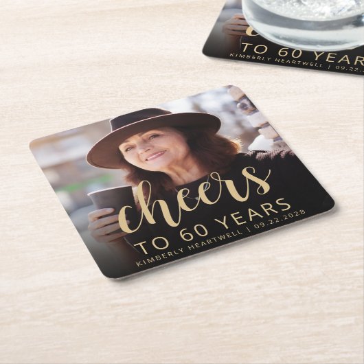 60th Birthday Partyフォト応援 スクエアペーパーコースター (アングル)