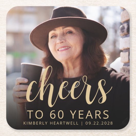 60th Birthday Partyフォト応援 スクエアペーパーコースター (正面)