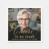 60th Birthday Partyフォト金ゴールドスクリプト応援 スタンダードカクテルナプキン (正面)