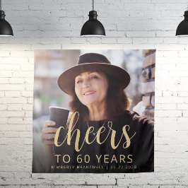 60th Birthday Partyフォト金ゴールドスクリプト応援 タペストリー