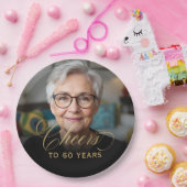 60th Birthday Partyフォト金ゴールドスクリプト応援 ペーパープレート (パーティー)