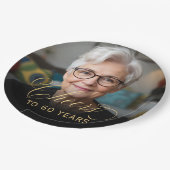 60th Birthday Partyフォト金ゴールドスクリプト応援 ペーパープレート (アングル)