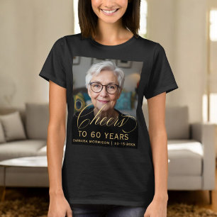 60th Birthday Partyフォト金ゴールドスクリプト応援 Tシャツ
