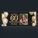 60th Birthday Partyブラックと金ゴールドバルーン写真 横断幕<br><div class="desc">60th誕生日パーティブラックと金ゴールドバルーン写真バナー。さらにカスタマイクリックズを行う場合はカスタマイズ、「IT」ボタンをクリックし、このテンプレートを変更するためにデザインツールを使用する。</div>