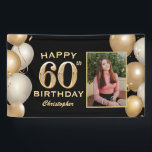 60th Birthday Partyブラックと金ゴールドバルーン写真 横断幕<br><div class="desc">60th誕生日パーティブラックと金ゴールドバルーン写真バナー。さらにカスタマイクリックズを行う場合はカスタマイズ、「IT」ボタンをクリックし、このテンプレートを変更するためにデザインツールを使用する。</div>