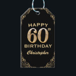 60th Birthday Partyブラック&金ゴールドグリッター枠 ギフトタグ<br><div class="desc">60thバースデーパーティーブラックと金ゴールドグリッターフレームギフトラベル。さらにカスタマイクリックズを行う場合はカスタマイズ、「IT」ボタンをクリックし、このテンプレートを変更するためにデザインツールを使用する。</div>